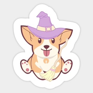 Adorable Witch Dog Halloween Design Sticker